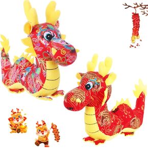 RUIYELE 2 Pcs 9.84 Inch/25cm Chinese Dragon Plush Toy 2024 Chinese New Year Dragon Stuffed Animals Zodiac Figure Toys Mascot Dragon Plush Pillow for Spring Festival Decorations Chinese New Year Gifts in Kuwait