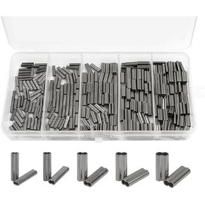 AGOOL Mini Copper Double Barrel Crimp Sleeves Kit - 300pcs/box High Strength Brass Copper Crimping Loop Sleeve Fishing Line Tube Connector Kit, Size 0.8-2.6mm