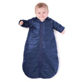 Baby Sleeping Bag Sack - Warm Quilted Duvet Material - Outdoor & Indoor, Unisex Travel Wearable Blanket. Fits Infants, Removable Sleeves & Convenient Shoulder Snaps, Indigo, Medium (6-18 Months)