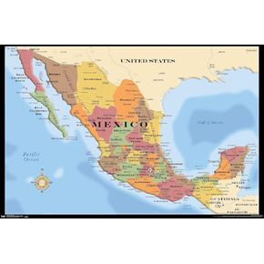 Trends International Map - Mexico Wall Poster, 14.725" x 22.375", Barnwood Framed Version in Saudi Arabia