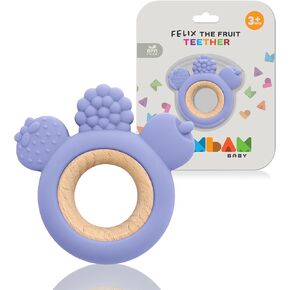 BAMBAM Baby Premium Silicone Teething Ring Toy – Felix The Fruit – 100% BPA Free Silicone, Child Safety Tested, Teether Toys for Baby & Infant 0-6 and 6-12 Months (Cranberry Crush)