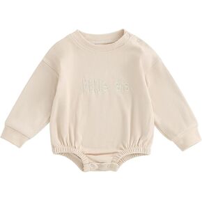 Ursobutegl Baby Boy Girl Sweatshirt Bubble Romper Long Sleeve Oversized Sweater Onesie Newborn Warm Winter Outfit Clothes in Kuwait