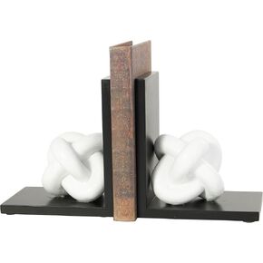 Deco 79 Wooden Knot Bookends with White Stands, Set of 2 6" W, 7" H, Black