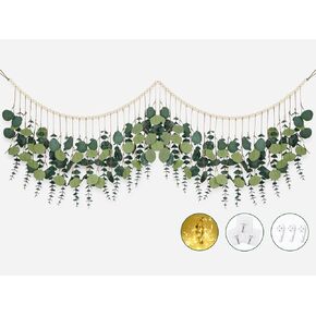 Yastouay Clearance 40 بوصة من الأوكالبتوس الاصطناعي لتزيين الحائط مع 6.56 قدم ضوء بوهو ديكور الحائط الخرز الخشبي إكليل مع مرحلة القمر نبات الأوكالبتوس المزيف لغرفة نوم الحمام in Kuwait