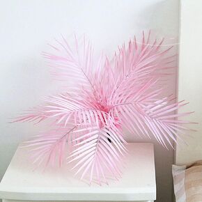 12 Pcs Artificial Palm Leaves Plants Faux Palm Fronds Tropical Large Palm Leaves Greenery Plant for Home Kitchen Party Arrangement Wedding Decoration (Pink) in Saudi Arabia