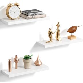 YIGANG Wall Mounted Floating Shelves，Set of 3 White Floating Display Shelf Home Bedroom Decor Shelf with No Visible Install Screws,White. in Saudi Arabia