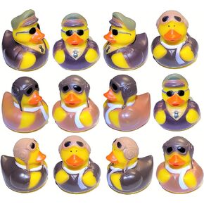Cool Rubber Ducks (2") Standard Size. (12 Pack) Cute Duck Bath Tub Pool Toys. (Aviator Rubber Ducks)