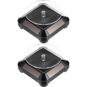 HARFINGTON 2pcs Solar Display Stand Turntable 3.54" Plate Dia Battery Double Use 360° Two-Way Rotating ABS Plastic Automatic Revolving Display for 3D Print Jewelry Displaying, Black in Saudi Arabia