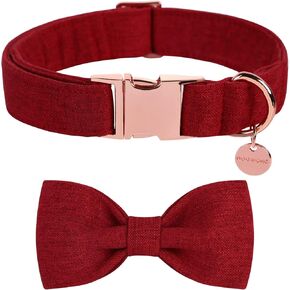 DOGWONG Cotton Dog Collar with Bow, Pink Pet Collar Durable Adjustable Puppy Collar for Small Medium Large Dogs