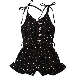 Toddler Kid Baby Girl Strap Sleeveless Romper Halter Heart Jumpsuit Bodysuit Shorts Overalls Summer Outfits Set (Black,2-3T) in Saudi Arabia