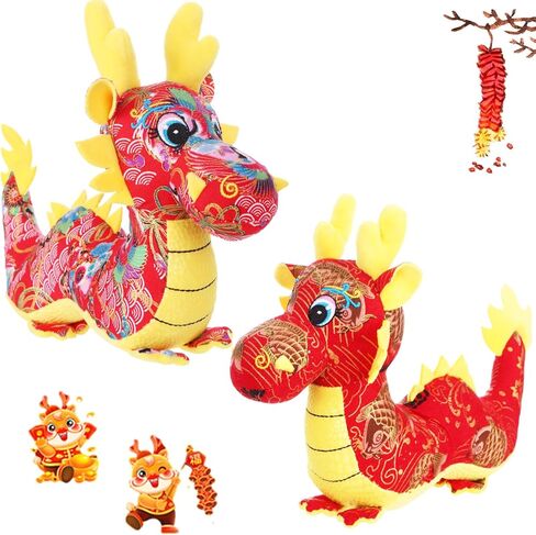 RUIYELE 2 Pcs 9.84 Inch/25cm Chinese Dragon Plush Toy 2024 Chinese New Year Dragon Stuffed Animals Zodiac Figure Toys Mascot Dragon Plush Pillow for Spring Festival Decorations Chinese New Year Gifts in Kuwait