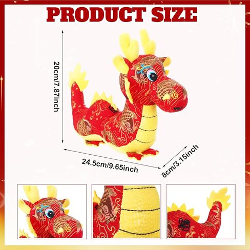 RUIYELE 2 Pcs 9.84 Inch/25cm Chinese Dragon Plush Toy 2024 Chinese New Year Dragon Stuffed Animals Zodiac Figure Toys Mascot Dragon Plush Pillow for Spring Festival Decorations Chinese New Year Gifts in Kuwait