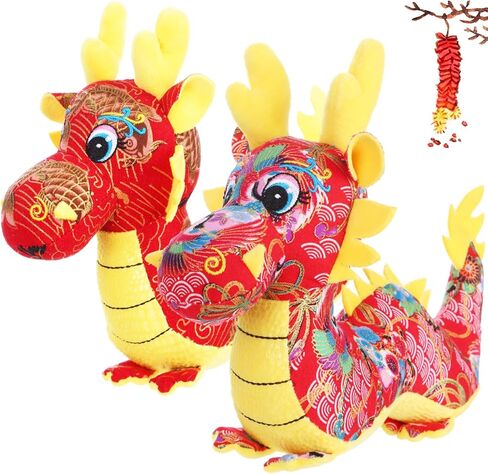RUIYELE 2 Pcs 9.84 Inch/25cm Chinese Dragon Plush Toy 2024 Chinese New Year Dragon Stuffed Animals Zodiac Figure Toys Mascot Dragon Plush Pillow for Spring Festival Decorations Chinese New Year Gifts in Kuwait