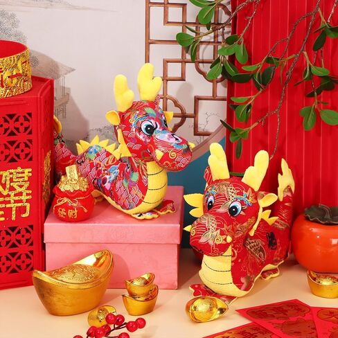 RUIYELE 2 Pcs 9.84 Inch/25cm Chinese Dragon Plush Toy 2024 Chinese New Year Dragon Stuffed Animals Zodiac Figure Toys Mascot Dragon Plush Pillow for Spring Festival Decorations Chinese New Year Gifts in Kuwait