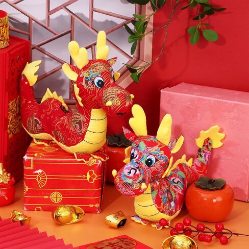 RUIYELE 2 Pcs 9.84 Inch/25cm Chinese Dragon Plush Toy 2024 Chinese New Year Dragon Stuffed Animals Zodiac Figure Toys Mascot Dragon Plush Pillow for Spring Festival Decorations Chinese New Year Gifts in Kuwait