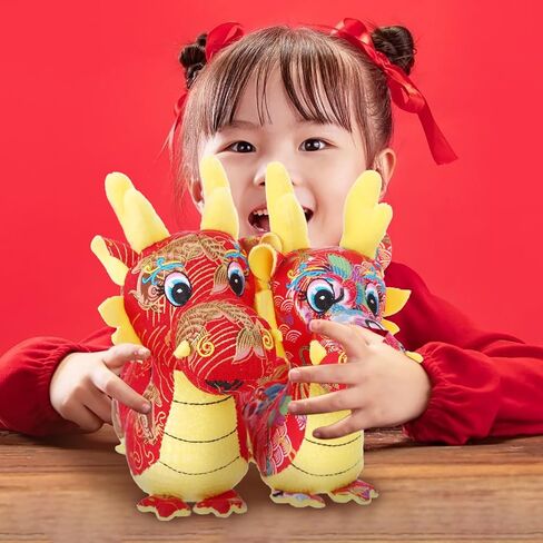 RUIYELE 2 Pcs 9.84 Inch/25cm Chinese Dragon Plush Toy 2024 Chinese New Year Dragon Stuffed Animals Zodiac Figure Toys Mascot Dragon Plush Pillow for Spring Festival Decorations Chinese New Year Gifts in Kuwait