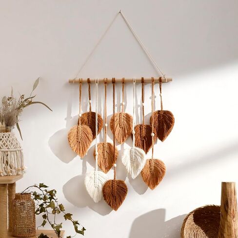Artilady Macrame نسيج الجدار شنقا - المنسوجة يدويا نسيج بوهو سقوط أوراق الجدار ديكور، شرابات صغيرة الغزل البني الغزل زخرفة معلقة ديكور لغرفة النوم غرفة المعيشة النوم (أوراق البني) in Saudi Arabia