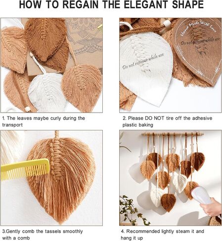 Artilady Macrame نسيج الجدار شنقا - المنسوجة يدويا نسيج بوهو سقوط أوراق الجدار ديكور، شرابات صغيرة الغزل البني الغزل زخرفة معلقة ديكور لغرفة النوم غرفة المعيشة النوم (أوراق البني) in Saudi Arabia