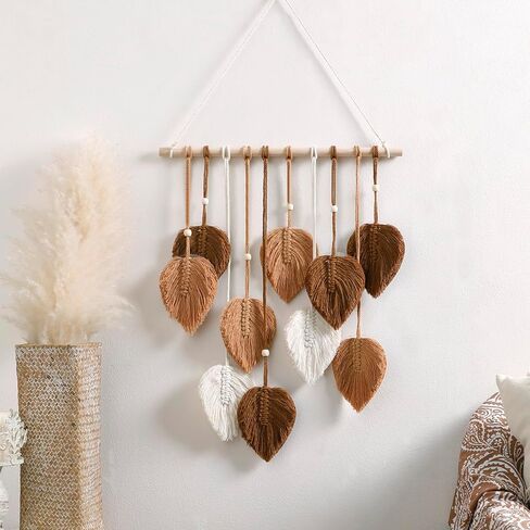 Artilady Macrame نسيج الجدار شنقا - المنسوجة يدويا نسيج بوهو سقوط أوراق الجدار ديكور، شرابات صغيرة الغزل البني الغزل زخرفة معلقة ديكور لغرفة النوم غرفة المعيشة النوم (أوراق البني) in Saudi Arabia