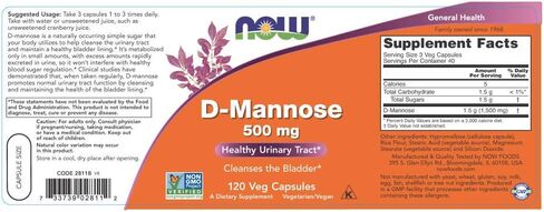 NOW D-Mannose 500 mg,120 Veg Capsules in Saudi Arabia