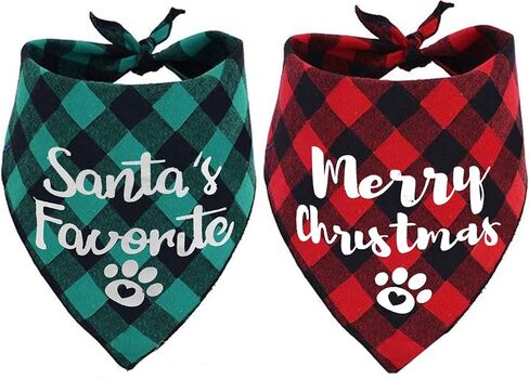 Dog Christmas Scarf 2 Pack, Buffalo Plaid Pet Bandana for Medium Large Dogs in Saudi Arabia