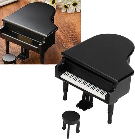 صندوق موسيقى على شكل بيانو، صندوق موسيقى بيانو كبير خشبي أسود مزخرف على شكل بيانو كبير صندوق موسيقى مشجر (أسود) in Kuwait