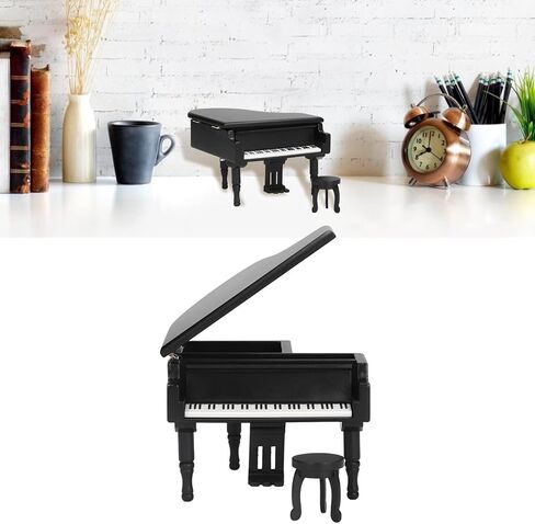صندوق موسيقى على شكل بيانو، صندوق موسيقى بيانو كبير خشبي أسود مزخرف على شكل بيانو كبير صندوق موسيقى مشجر (أسود) in Kuwait