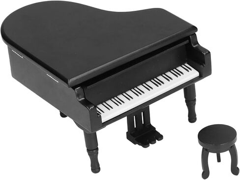 صندوق موسيقى على شكل بيانو، صندوق موسيقى بيانو كبير خشبي أسود مزخرف على شكل بيانو كبير صندوق موسيقى مشجر (أسود) in Kuwait