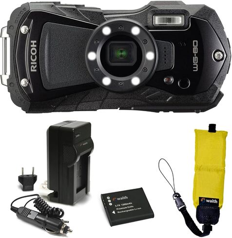 RICOH WG-80 كاميرا رقمية متعددة الاستخدامات مقاس 2.7 بوصة مع شاشة LCD | تسجيل أفلام عالية الدقة بالكامل | كاميرا بعدسة تكبير بصري 5X مع بطارية طاقة قابلة لإعادة الشحن + مجموعة شاحن، مجموعة حزام كاميرا Waith in Kuwait