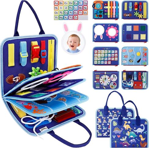 JHkim Busy Board Montessori Toys for 1 2 3 4 سنوات من العمر بنين بنات هدايا، لعبة حسية للأطفال الصغار 1-3، أنشطة تعليمية لعبة السفر لسيارة الطائرة، كتاب مشغول لتعلم المهارات الحركية الدقيقة، أزرق in Saudi Arabia
