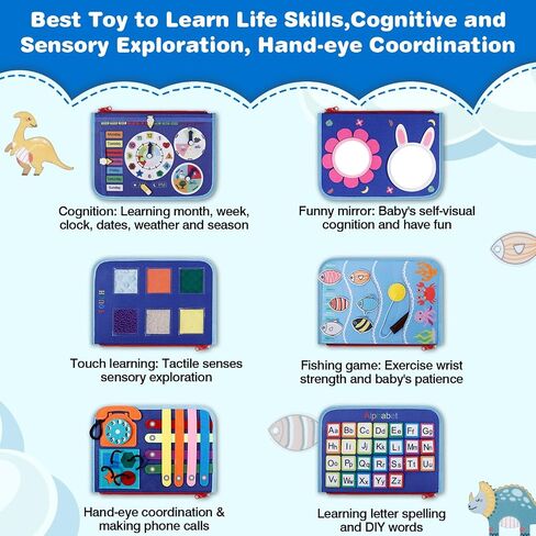 JHkim Busy Board Montessori Toys for 1 2 3 4 سنوات من العمر بنين بنات هدايا، لعبة حسية للأطفال الصغار 1-3، أنشطة تعليمية لعبة السفر لسيارة الطائرة، كتاب مشغول لتعلم المهارات الحركية الدقيقة، أزرق in Saudi Arabia