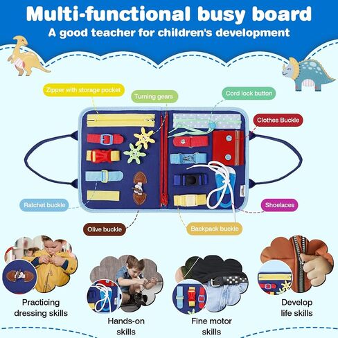 JHkim Busy Board Montessori Toys for 1 2 3 4 سنوات من العمر بنين بنات هدايا، لعبة حسية للأطفال الصغار 1-3، أنشطة تعليمية لعبة السفر لسيارة الطائرة، كتاب مشغول لتعلم المهارات الحركية الدقيقة، أزرق in Saudi Arabia
