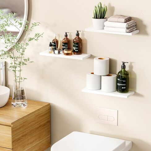 YIGANG Wall Mounted Floating Shelves，Set of 3 White Floating Display Shelf Home Bedroom Decor Shelf with No Visible Install Screws,White. in Saudi Arabia