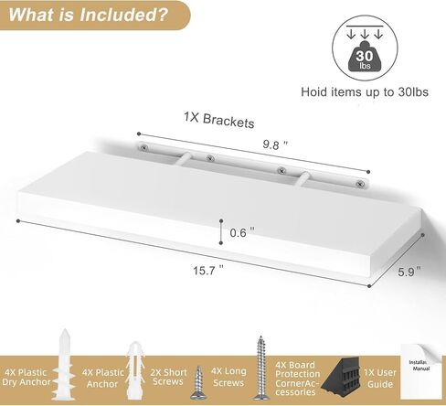 YIGANG Wall Mounted Floating Shelves，Set of 3 White Floating Display Shelf Home Bedroom Decor Shelf with No Visible Install Screws,White. in Saudi Arabia