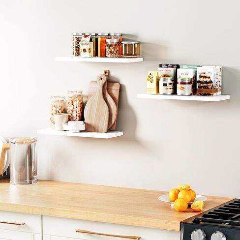 YIGANG Wall Mounted Floating Shelves，Set of 3 White Floating Display Shelf Home Bedroom Decor Shelf with No Visible Install Screws,White. in Saudi Arabia