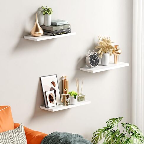 YIGANG Wall Mounted Floating Shelves，Set of 3 White Floating Display Shelf Home Bedroom Decor Shelf with No Visible Install Screws,White. in Saudi Arabia