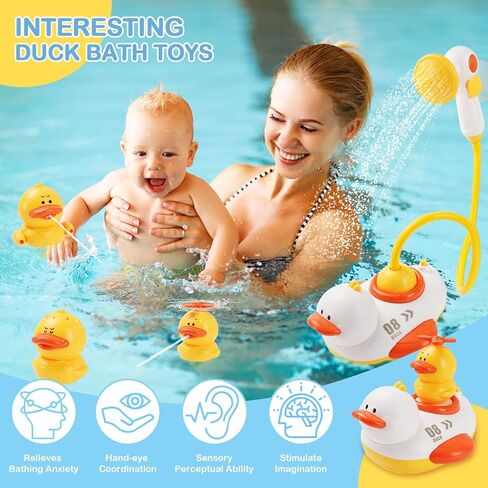 Hiitytin Baby Bath Shower Head Sprayer, Duck Toy Spraying Water for Toddlers 1-3, Duck Design Electric Water Spray Bathtub Toy, Babies Pool Gift for 18M+ Kid 1 2 3 4 Year Old Kid Boy Girl in Kuwait