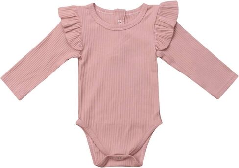 bebiullo Baby Girl Ribbed Long Sleeves Bodysuit Cotton Ruffle Rib Romper Jumpsuit 0-24M in Saudi Arabia