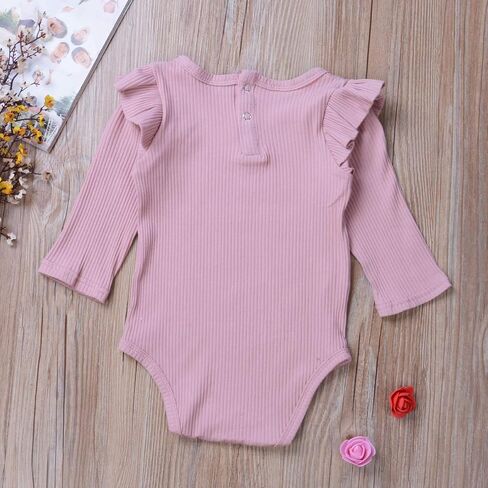 bebiullo Baby Girl Ribbed Long Sleeves Bodysuit Cotton Ruffle Rib Romper Jumpsuit 0-24M in Saudi Arabia