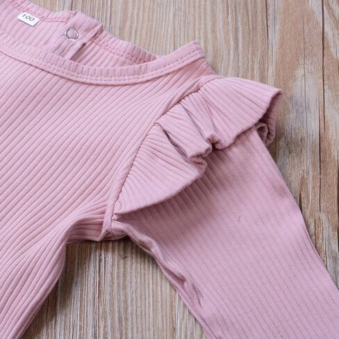 bebiullo Baby Girl Ribbed Long Sleeves Bodysuit Cotton Ruffle Rib Romper Jumpsuit 0-24M in Saudi Arabia