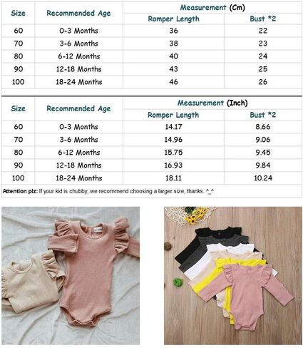 bebiullo Baby Girl Ribbed Long Sleeves Bodysuit Cotton Ruffle Rib Romper Jumpsuit 0-24M in Saudi Arabia