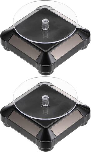 HARFINGTON 2pcs Solar Display Stand Turntable 3.54" Plate Dia Battery Double Use 360° Two-Way Rotating ABS Plastic Automatic Revolving Display for 3D Print Jewelry Displaying, Black in Saudi Arabia