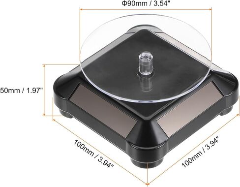 HARFINGTON 2pcs Solar Display Stand Turntable 3.54" Plate Dia Battery Double Use 360° Two-Way Rotating ABS Plastic Automatic Revolving Display for 3D Print Jewelry Displaying, Black in Saudi Arabia