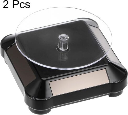 HARFINGTON 2pcs Solar Display Stand Turntable 3.54" Plate Dia Battery Double Use 360° Two-Way Rotating ABS Plastic Automatic Revolving Display for 3D Print Jewelry Displaying, Black in Saudi Arabia