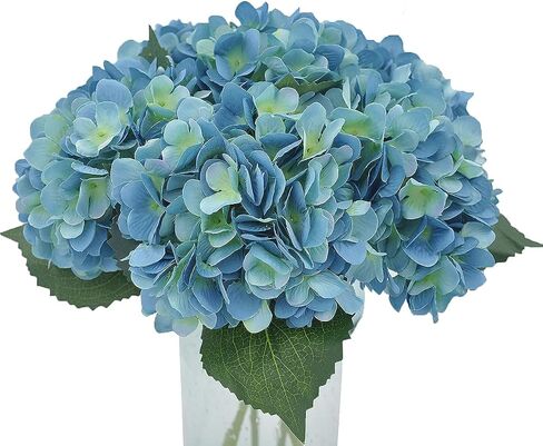 Artificial Fake Flowers Plants Silk Hydrangea 1 Flower Head Arrangements Wedding Bouquets Decorations Plastic Floral Table Centerpieces Home Kitchen Garden (Black Blue) in Kuwait