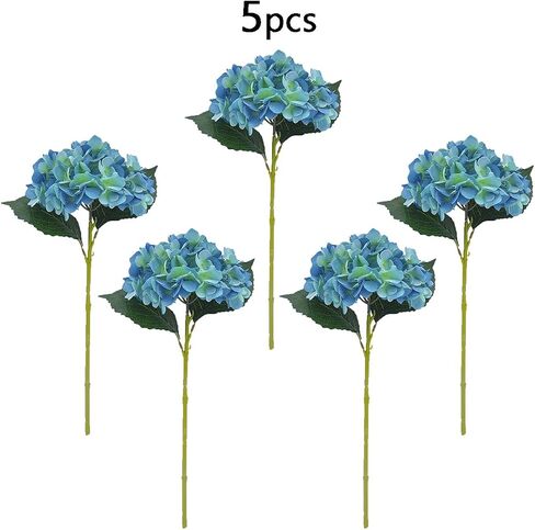 Artificial Fake Flowers Plants Silk Hydrangea 1 Flower Head Arrangements Wedding Bouquets Decorations Plastic Floral Table Centerpieces Home Kitchen Garden (Black Blue) in Kuwait