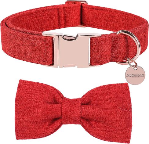 DOGWONG Cotton Dog Collar with Bow, Pink Pet Collar Durable Adjustable Puppy Collar for Small Medium Large Dogs in Saudi Arabia