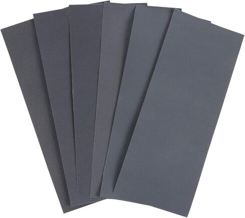 Harapu Abrasive Dry Wet Waterproof Sandpaper Sheets Assorted Grit of 400/600/ 800/1000/ 1200/1500 for Furniture, Hobbies and Home Improvement, 6 Sheets Total (9 x 3.7 Inch) in Kuwait