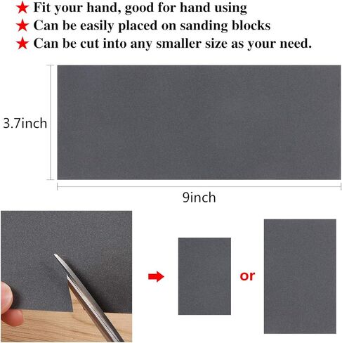 Harapu Abrasive Dry Wet Waterproof Sandpaper Sheets Assorted Grit of 400/600/ 800/1000/ 1200/1500 for Furniture, Hobbies and Home Improvement, 6 Sheets Total (9 x 3.7 Inch) in Kuwait