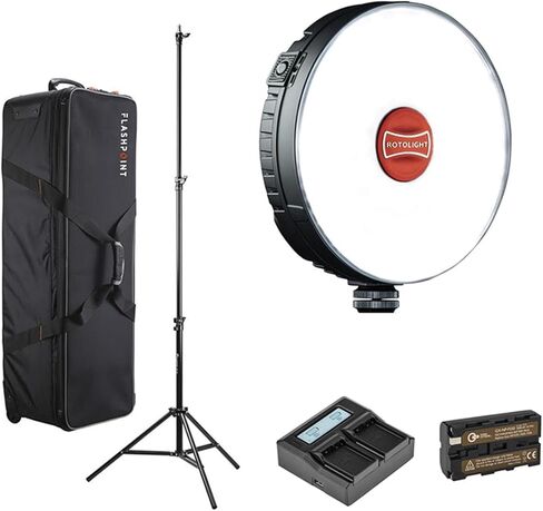 مصباح Rotolight NEO 3 LED على الكاميرا RGBWW مع حزمة البدء، بطارية إضافية، شاحن مزدوج، حامل إضاءة، حقيبة حمل بعجلات in Kuwait